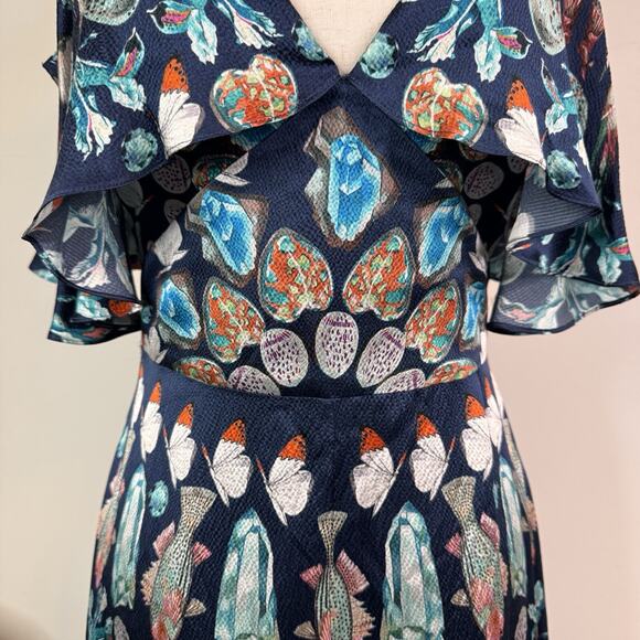 Temperley London Quartz Maxi Dress 100% Silk Botanical Ruffle Size 6 Elegant - Picture 4 of 16